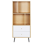 Bookcase Light Wood With White Mdf 139 X 60 X 40 Cm Storage Unit With Drawers Modern Beliani