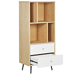 Bookcase Light Wood With White Mdf 139 X 60 X 40 Cm Storage Unit With Drawers Modern Beliani