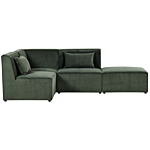 Modular Right Corner Sofa Dark Green Corduroy With Ottoman 3 Seater Sectional Sofa Modern Design Beliani
