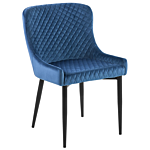 Set Of 2 Dining Chairs Blue Velvet Upholstered Quilted Beliani