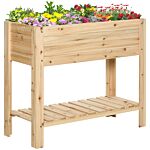 Outsunny Wooden Planter Raised Garden Plant Stand Outdoor Tall Flower Bed Box With Clapboard, Nature Wood Color 100 X 40 X 84cm