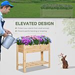 Outsunny Wooden Planter Raised Garden Plant Stand Outdoor Tall Flower Bed Box With Clapboard, Nature Wood Color 100 X 40 X 84cm