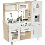 Homcom Kids Kitchen Playset Luxury Kitchen Accessories Set Pretend Cooking Set With Telephone Ice Machine, White