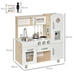 Homcom Kids Kitchen Playset Luxury Kitchen Accessories Set Pretend Cooking Set With Telephone Ice Machine, White