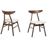 Set Of 2 Dining Chairs Dark Rubberwood Frame White Faux Leather Fabric Seat Armless Retro Design Beliani