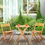 Outsunny 3 Piece Garden Bistro Set, Folding Outdoor Chairs And Table Set, Wooden Patio Dining Furniture For Poolside, Balcony, Teak