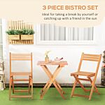 Outsunny 3 Piece Garden Bistro Set, Folding Outdoor Chairs And Table Set, Wooden Patio Dining Furniture For Poolside, Balcony, Teak