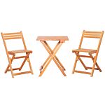 Outsunny 3 Piece Garden Bistro Set, Folding Outdoor Chairs And Table Set, Wooden Patio Dining Furniture For Poolside, Balcony, Teak