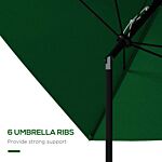 Outsunny Rectangular Outdoor Parasol Market Umbrella With Crank & Push Button Tilt, 6 Ribs, Aluminium Pole, 2 X 3(m), Green