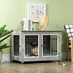 Pawhut Dog Crate Furniture Side End Table With Soft Washable Cushion, Indoor Dog Kennel With Wire Mesh, Large Top, For Medium And Large Dogs