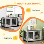Pawhut Dog Crate Furniture Side End Table With Soft Washable Cushion, Indoor Dog Kennel With Wire Mesh, Large Top, For Medium And Large Dogs