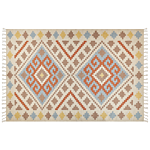 Kilim Area Rug Multicolour Cotton 200 X 300 Cm Low Pile Geometric Pattern With Tassels Rectangular Traditional Beliani