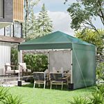 Outsunny 3 X 3 (m) Pop Up Gazebo With 2 Sidewalls, Leg Weight Bags And Carry Bag, Height Adjustable Party Tent Event Shelter For Garden, Patio, Green