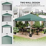 Outsunny 3 X 3 (m) Pop Up Gazebo With 2 Sidewalls, Leg Weight Bags And Carry Bag, Height Adjustable Party Tent Event Shelter For Garden, Patio, Green