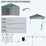 Outsunny 3 X 3 (m) Pop Up Gazebo With 2 Sidewalls, Leg Weight Bags And Carry Bag, Height Adjustable Party Tent Event Shelter For Garden, Patio, Green