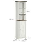 Kleankin Bathroom Cabinet, Tall Storage Cabinet With Door And Adjustable Shelves, 39.5 X 30 X 160 Cm, White