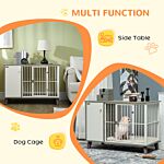 Pawhut Dog Crate Furniture, Indoor Pet Kennel Cage, Top End Table W/ Soft Cushion, Lockable Door, For Small Dogs, 98 X 48 X 70.5 Cm - Grey