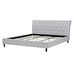 Slatted Bed Frame Grey Polyester Fabric Upholstered Wooden Legs Tufted Headboard 6ft Eu Super King Size Modern Design Beliani