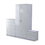 Homcom High Gloss 3 Piece Trio Bedroom Furniture Set Wardrobe + Chest Of Drawer + Bedside White