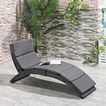 Outsunny Garden Patio Rattan Wicker Folding Sun Lounger Recliner Bed Chair With Cushion For Outdoor, Grey