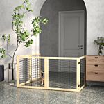 Pawhut 6 Panels Pet Gate, Wooden Foldable Dog Barrier W 2pcs Support Feet, For Small Medium Dogs - Natural Wood Finish