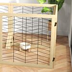 Pawhut 6 Panels Pet Gate, Wooden Foldable Dog Barrier W 2pcs Support Feet, For Small Medium Dogs - Natural Wood Finish