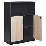 Storage Cabinet Light Wood With Black Particle Board Locker With Open Shelf 2 Door Home Office Modern Beliani