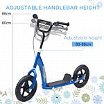 Homcom Teen Push Scooter Kids Children Stunt Scooter Bike Bicycle Ride On 12" Eva Tyres, Blue