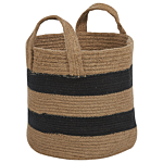 Set Of 2 Storage Baskets Beige And Black Jute Striped Pattern Laundry Bins Boho Accessories Beliani