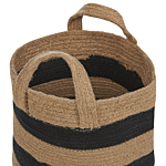 Set Of 2 Storage Baskets Beige And Black Jute Striped Pattern Laundry Bins Boho Accessories Beliani