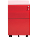 Storage Cabinet Red Metal 3 Drawers Key Lock Castors Industrial Office Beliani