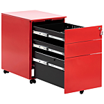 Storage Cabinet Red Metal 3 Drawers Key Lock Castors Industrial Office Beliani