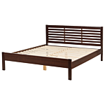 Bed Dark Wood Eu King Size 5ft3 Headboard Slatted Beliani