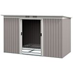 Outsunny Corrugated Garden Metal Storage Shed Outdoor Equipment Tool Box With Kit Ventilation Doors 9x 4ft Light Grey