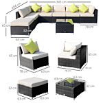 Outsunny 8 Piece Sofa Rattan Garden Furniture Aluminium Outdoor Patio Set Wicker Seater Table - Black