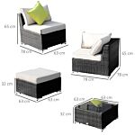 Outsunny 8 Piece Sofa Rattan Garden Furniture Aluminium Outdoor Patio Set Wicker Seater Table - Black