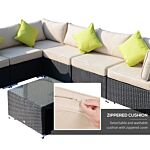 Outsunny 8 Piece Sofa Rattan Garden Furniture Aluminium Outdoor Patio Set Wicker Seater Table - Black