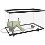 Pawhut 28l Glass Turtle Tank Aquarium With Basking Platform, Easy-drain, Strip Patch Thermometer