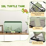 Pawhut 28l Glass Turtle Tank Aquarium With Basking Platform, Easy-drain, Strip Patch Thermometer