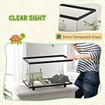 Pawhut 28l Glass Turtle Tank Aquarium With Basking Platform, Easy-drain, Strip Patch Thermometer