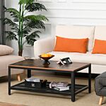 Homcom Coffee Table Industrial Site Table Living Room Storage Shelf Metal Frame Two-tone Modern Organiser