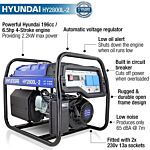 Hyundai 2.2kw / 2.75kva* Recoil Start Site Petrol Generator | Hy2800l-2