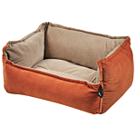 Pet Bed Orange Beige Polyester 50 X 35 Cm Reversible Velvet Rectangular Dog Cat Soft Cuddler Cushion Living Room Bedroom Beliani