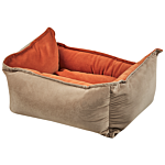 Pet Bed Orange Beige Polyester 50 X 35 Cm Reversible Velvet Rectangular Dog Cat Soft Cuddler Cushion Living Room Bedroom Beliani