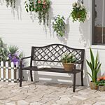 Outsunny Outdoor Garden Bench Antique Style Cast Iron 2 Seater Patio Porch Park Loveseat Chair Seater - Brown