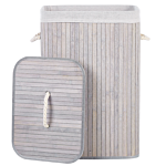 Storage Basket Light Grey Bamboo With Lid Laundry Bin Boho Practical Accessories Beliani