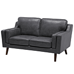 Sofa Grey 2 Seater Faux Leather Wooden Legs Classic Beliani