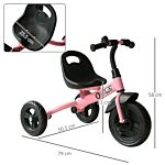 Homcom Ride On Tricycle 3 Wheels Pedal Trike For Ages Over 18 Months Toddlers, Pink