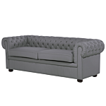 Chesterfield Sofa Grey Genuine Leather Upholstery Dark Wood Legs 3 Seater Contemporary Beliani