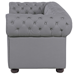 Chesterfield Sofa Grey Genuine Leather Upholstery Dark Wood Legs 3 Seater Contemporary Beliani